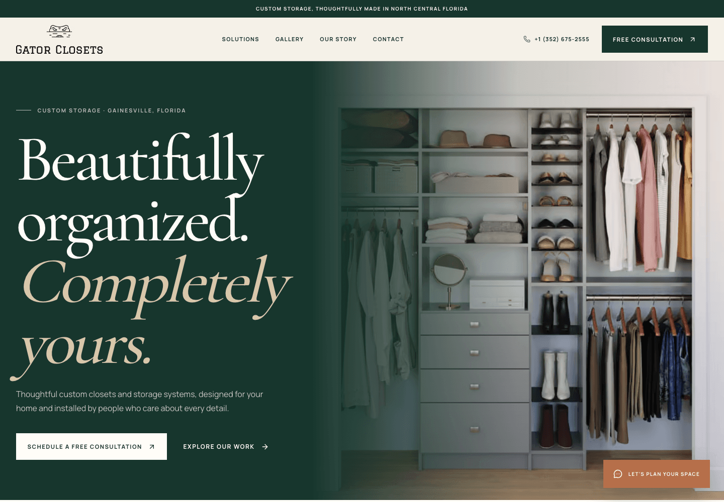Gator Closets custom storage website
